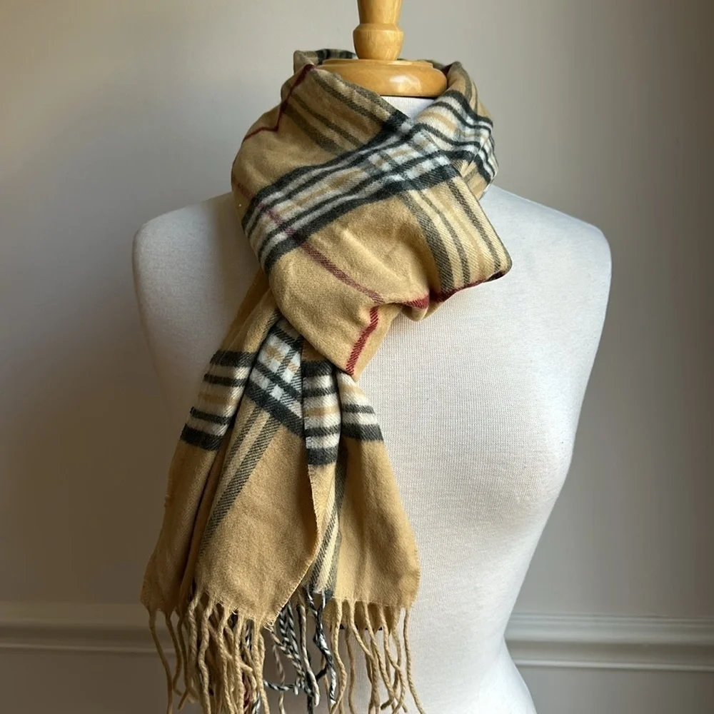 Lord & Taylor Nova Check Scarf Plaid Tartan Cashmere Feel Acrylic 70x13